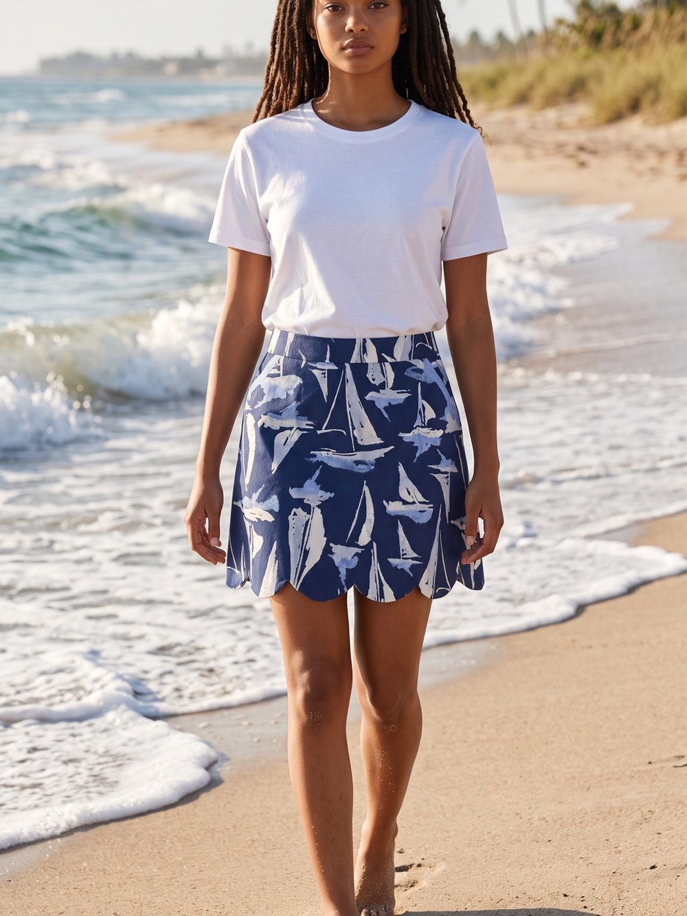 AnaClare Sassy Bahama Sailboat Scallop Hem Skort NEW BLUE